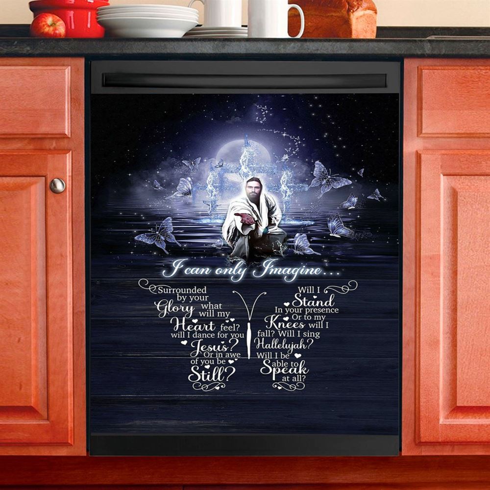 I Can Only Imagine Jesus &amp; Butterflies Dishwasher Cover, Jesus Dishwasher Stickers, Christian Kitchen Decor