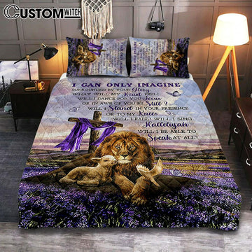 I Can Only Imagine Lavender Field Wooden Cross Quilt Bedding Set - Christian Bedroom - Religious Home Decor