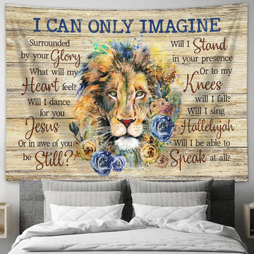 I Can Only Imagine Lion Blue And Yellow Rose Large Tapestry Art - Christian Wall Decor - Religious Wall Decor