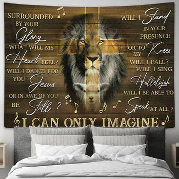 I Can Only Imagine Lion &amp; Lamb &amp; Cross Tapestry Wall Art - Bible Verse Wall Art - Christian Home Decor