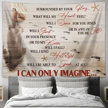 I Can Only Imagine Tapestry - Footprints On The Beach Large Tapestry Art - Christian Wall Art Home Decor - Religious Tapestry Prints