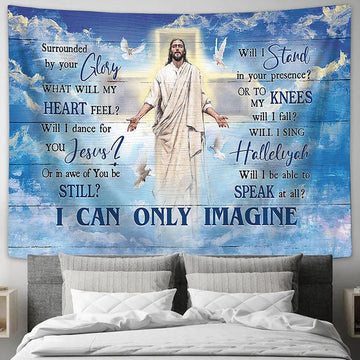 I Can Only Imagine Tapestry - Jesus Blue Sky, Holy Spirit Dove Wall Art Tapestry - Christian Wall Art - Religious Art