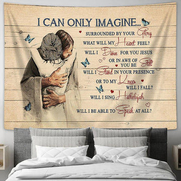 I Can Only Imagine Tapestry - Jesus The World In His Arm Blue Butterfly Large Tapestry Art - Christian Wall Decor - Religious Wall Decor