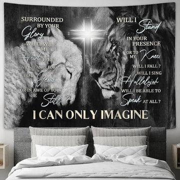 I Can Only Imagine Tapestry - Lion Of Judah Lamb Of God Cross Light Large Tapestry Art - Christian Wall Decor - Religious Wall Decor