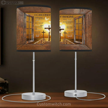 I Can Only Imagine Wooden Cross White Dove Table Lamp Prints - Religious Table Lamp Art - Christian Home Decor