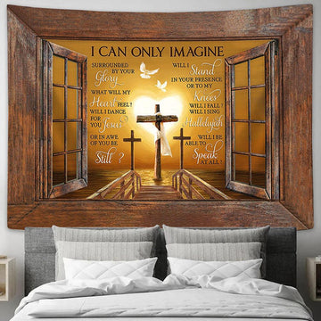 I Can Only Imagine Wooden Cross White Dove Tapestry Prints - Religious Tapestry Art - Christian Home Decor