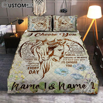 I Choose You Horse Couple Quilt Bedding Set Bedroom - Christian Bedroom Decor - Religious Quilt Bedding Set Prints