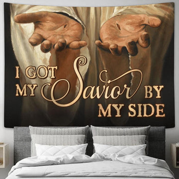 I Got My Savior By My Side Jesus Hand Tapestry, Tapestries for Living Room Bedroom