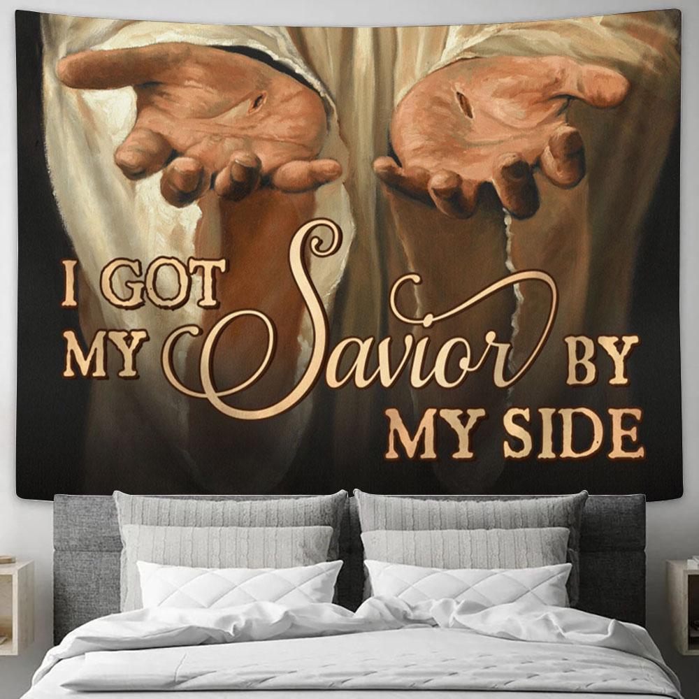 I Got My Savior By My Side Tapestry - The Hand Of God Large Tapestry Art - Christian Wall Art Home Decor - Religious Tapestry Prints