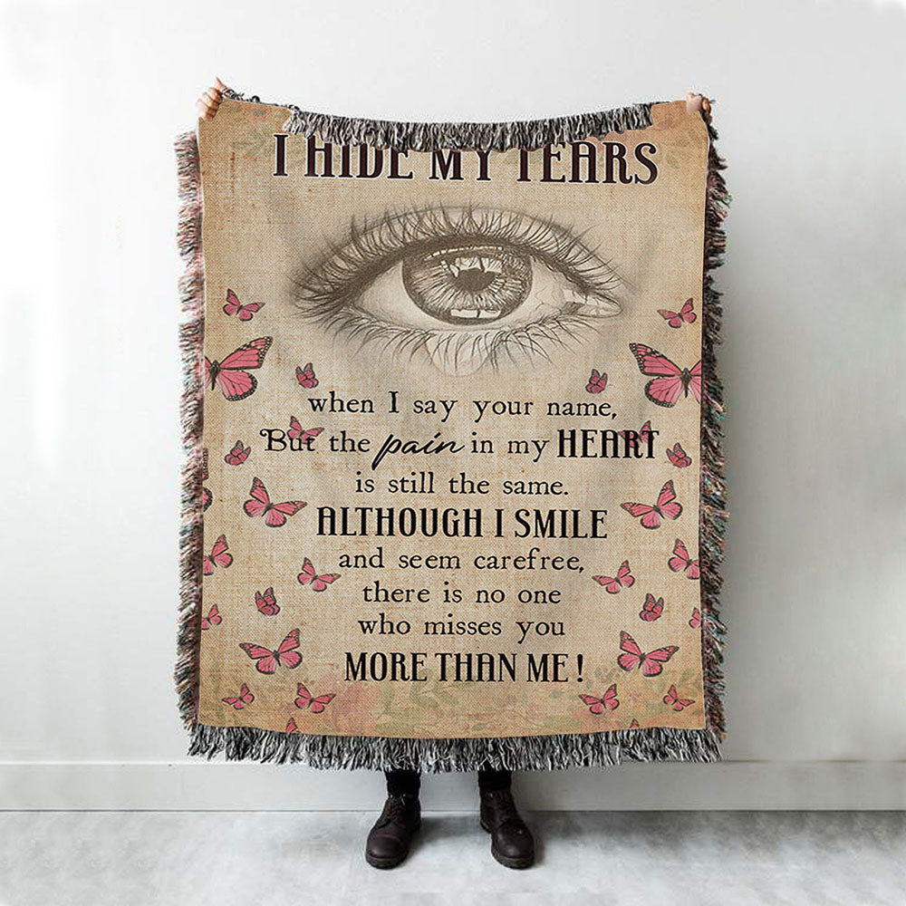 I Hide My Tears Flowers Eye Tear Butterfly Woven Throw Blanket - Christian Throw Blanket Decor - Religious Woven Blanket Prints
