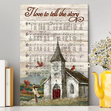 I Love To Tell The Story Red Cardinal Cross Canvas Art - Bible Verse Wall Art - Christian Inspirational Wall Decor