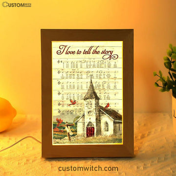 I Love To Tell The Story Red Cardinal Cross Frame Lamp Art - Bible Verse Art - Christian Inspirational Decor