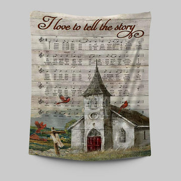 I Love To Tell The Story Red Cardinal Cross Tapestry Art - Bible Verse Wall Art - Christian Inspirational Wall Decor