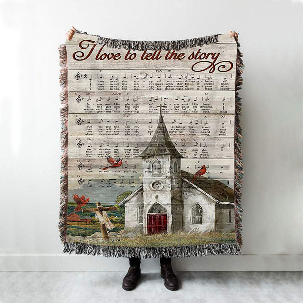 I Love To Tell The Story Red Cardinal Cross Woven Blanket Art - Bible Verse Throw Blanket - Christian Inspirational Boho Blanket