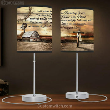 I Still Believe Amazing Grace Wooden Cross Old Barn House Table Lamp Art - Christian Scripture Table Lamp