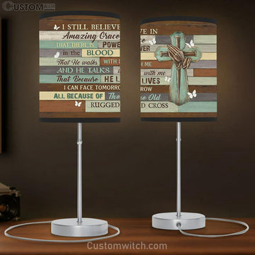 I Still Believe In Amazing Grace Table Lamp - Praying Hands Nail Cross White Butterfly Large Table Lamp Art - Christian Bedroom Decor - Religious Wall Decor