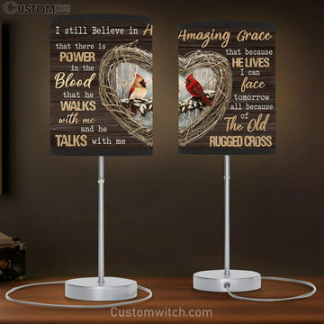 I Still Believe In Amazing Grace Cardinal Heart Shaped Thorns Large Table Lamp Art - Christian Lamp Gift Home Decor - Religious Table Lamp Prints