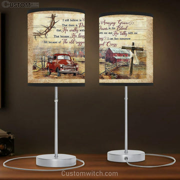 I Still Believe In Amazing Grace Farm Red Truck Wooden Cross Large Table Lamp Art - Christian Bedroom Decor - Religious Wall Decor