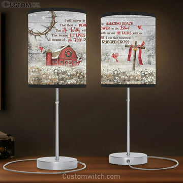 I Still Believe In Amazing Grace Flower Field Cardinal Wooden Cross Large Table Lamp Art - Christian Bedroom Decor - Religious Wall Decor