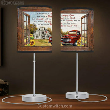 I Still Believe In Amazing Grace Sunflower Farm Red Ladybug Car Large Table Lamp Art - Christian Bedroom Decor - Religious Wall Decor
