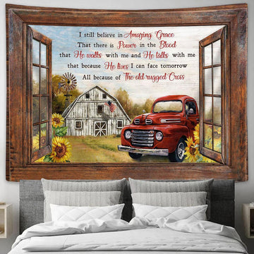 I Still Believe In Amazing Grace Sunflower Farm Red Ladybug Car Large Tapestry Art - Christian Wall Decor - Religious Wall Decor