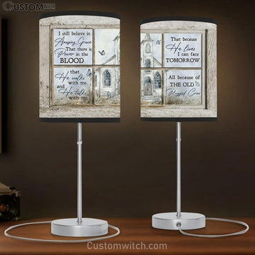 I Still Believe In Grace Church Blue Butterfly Table Lamp Prints - Religious Table Lamp Art - Christian Home Decor
