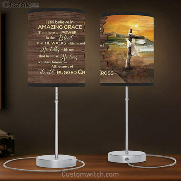 I Still Believe In Grace Sunset On The Beach Wooden Cross Table Lamp Prints - Religious Table Lamp Art - Christian Home Decor