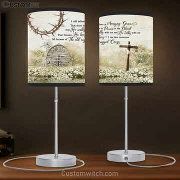 I Still Believe In Grace White Flower Field Cross Table Lamp Prints - Religious Table Lamp Art - Christian Home Decor