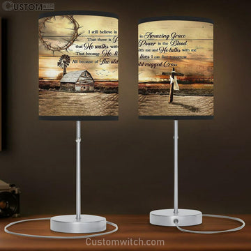 I Still Believe In Grace Wooden Cross Farm Sunset Table Lamp Art - Bible Verse Lamp Gift - Christian Bedroom Decor