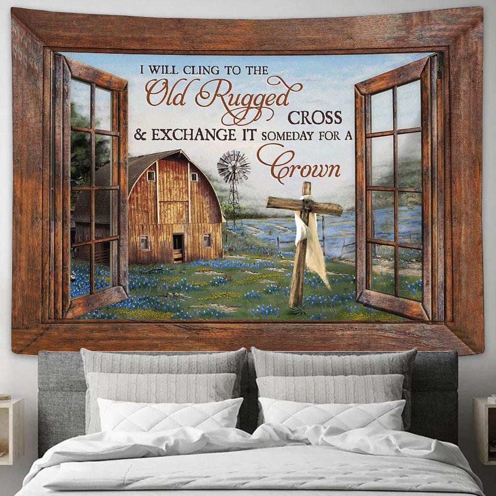 I Will Cling To The Old Rugged Cross Wall Art Tapestry - Christian Wall Art - Religious Art