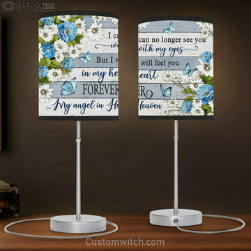 I Will Feel You In My Heart Forever Flower Blue Butterfly Large Table Lamp Art - Christian Lamp Gift Home Decor - Religious Table Lamp Prints