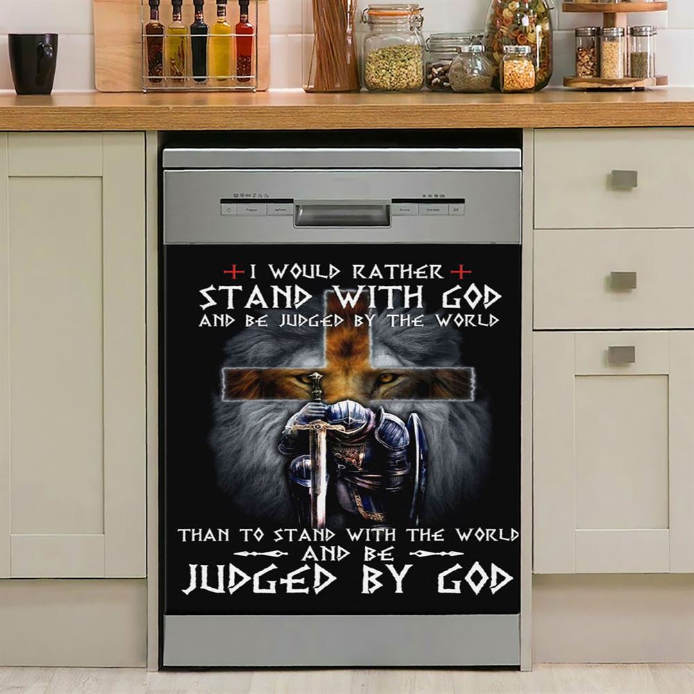 I Would Rather Stand With God Dishwasher Cover, Lion Of Judah Cross Warrior Dishwasher Stickers, Bible Verse Kitchen Decor