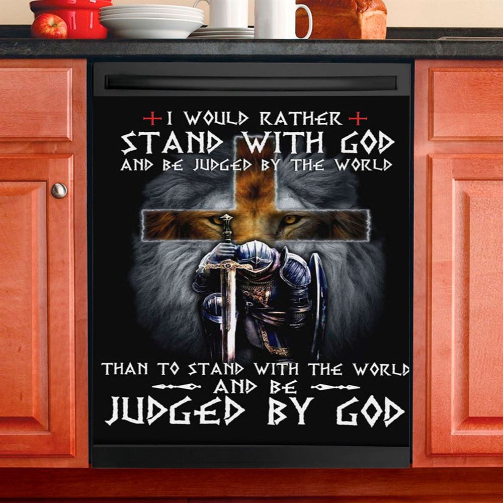 I Would Rather Stand With God Dishwasher Cover, Lion Of Judah Cross Warrior Dishwasher Stickers, Bible Verse Kitchen Decor