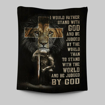 I Would Rather Stand With God Tapestry - Lion Of Judah Cross Warrior Tapestry Art - Bible Verse Wall Art - Christian Inspirational Wall Decor