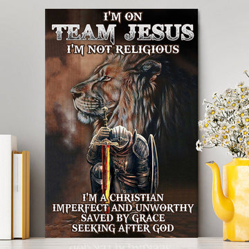 I'm On Team Jesus Canvas Wall Art - Lion &amp; Warrior Canvas - Jesus Canvas Pictures - Christian Canvas Wall Art