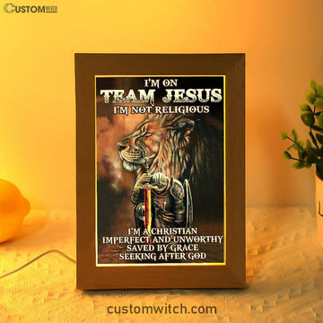 I'm On Team Jesus Frame Lamp Art - Lion &amp; Warrior Frame Lamp - Jesus Frame Lamp Pictures - Christian Night Light