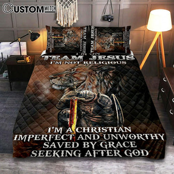 I&#39;m On Team Jesus Quilt Bedding Set Bedroom - Lion &amp; Warrior Quilt Bedding Set - Jesus Quilt Bedding Set Pictures - Christian Quilt Bedding Set Bedroom
