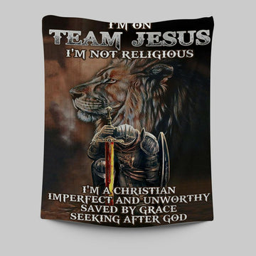 I&#39;m On Team Jesus Tapestry Wall Art - Lion &amp; Warrior Tapestry - Jesus Tapestry Pictures - Christian Tapestries Wall Art