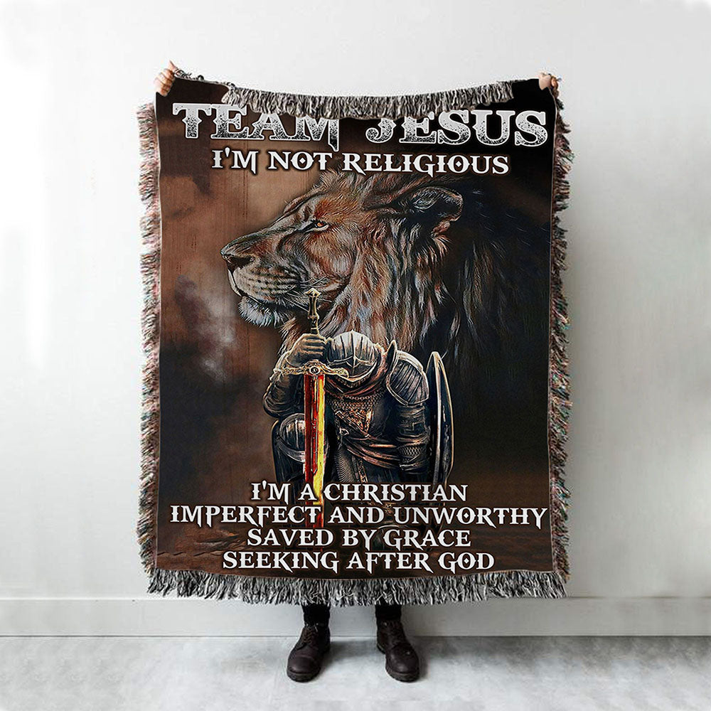 I&#39;m On Team Jesus Woven Throw Blanket - Lion &amp; Warrior Woven Blanket - Jesus Woven Blanket Pictures - Christian Woven Throw Blanket