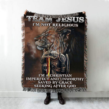 I&#39;m On Team Jesus Woven Throw Blanket - Lion &amp; Warrior Woven Blanket - Jesus Woven Blanket Pictures - Christian Woven Throw Blanket