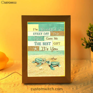 I'm Thankful Every Day Blue Sea Turtle Frame Lamp Art - Bible Verse Art - Christian Inspirational Decor