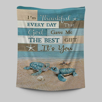 I&#39;m Thankful Every Day Blue Sea Turtle Tapestry Art - Bible Verse Wall Art - Christian Inspirational Wall Decor