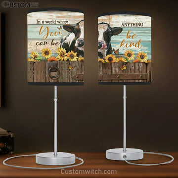 In A World Where You Can Be Anything Cow Sunflower Butterfly Large Table Lamp Art - Christian Bedroom Decor - Religious Wall Decor