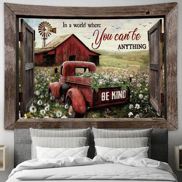 In A World Where You Can Be Anything Dandelion Field, Ladybug Car Wall Art Tapestry - Christian Wall Art - Religious Art