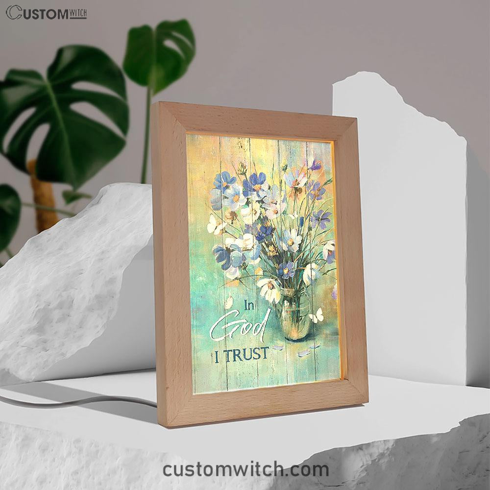 In God I Trust Blue Delicate Flower Frame Lamp - Christian Art - Religious Home Decor