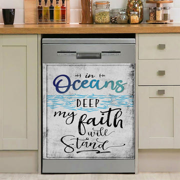 In Oceans Deep My Faith Will Stand Christian Dishwasher Cover, Bible Verse Dishwasher Stickers, Scripture Kitchen Decor