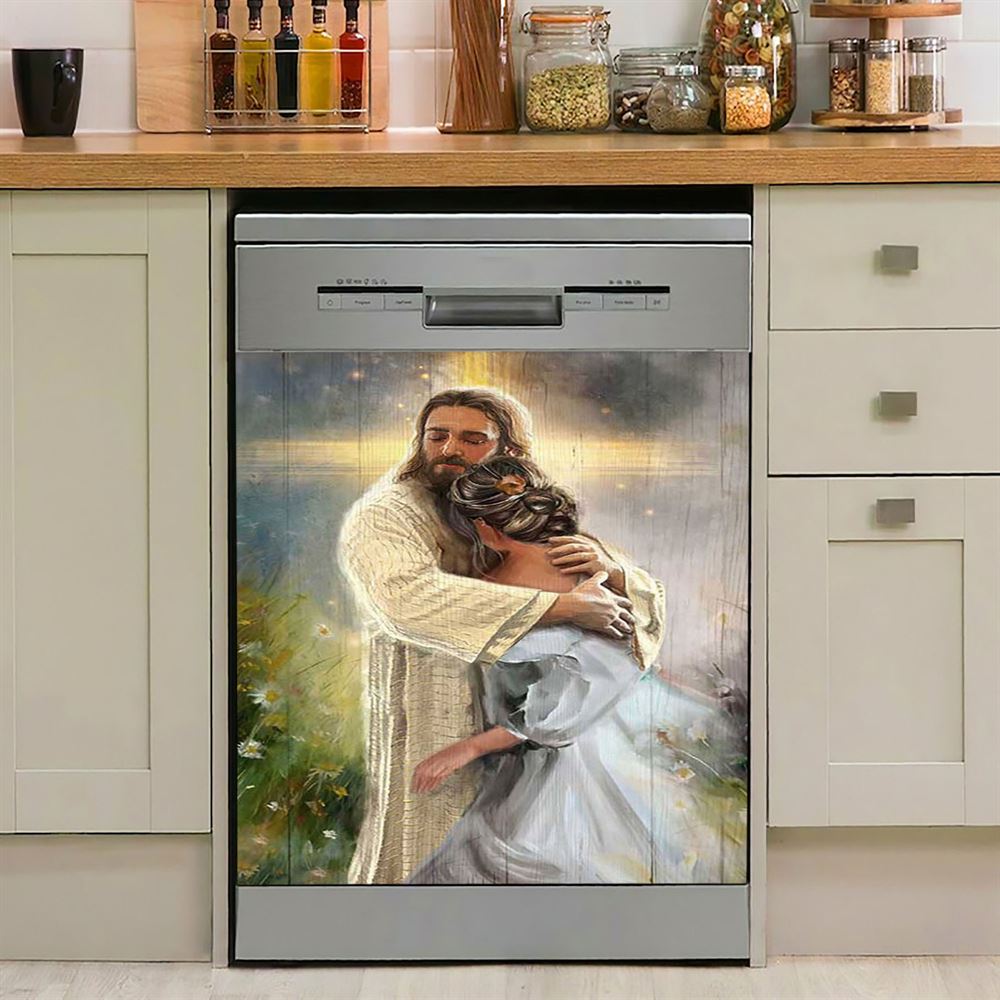 In The Arms Of God Dishwasher Cover, Jesus Hug Daisy Field Dishwasher Stickers, Bible Verse Kitchen Decor