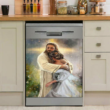 In The Arms Of God Dishwasher Cover, Jesus Hug Daisy Field Dishwasher Stickers, Bible Verse Kitchen Decor