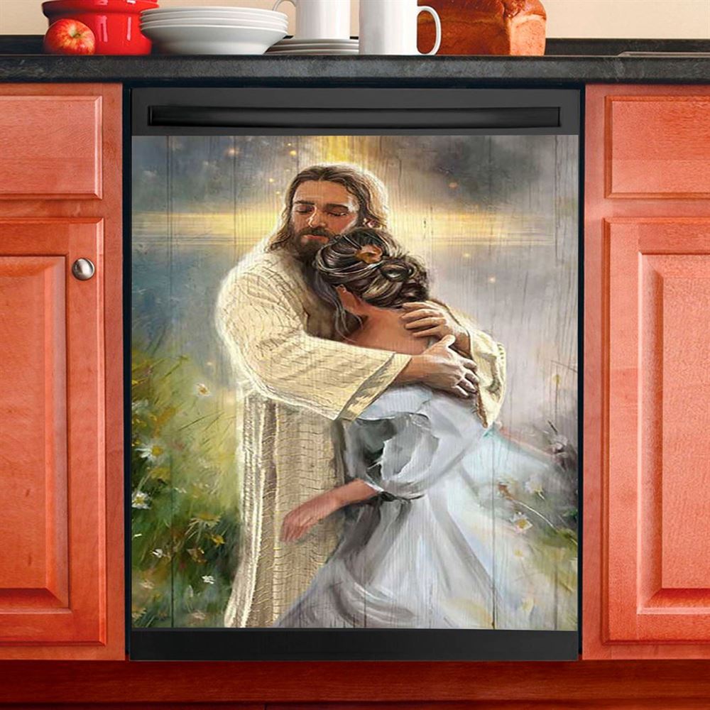 In The Arms Of God Dishwasher Cover, Jesus Hug Daisy Field Dishwasher Stickers, Bible Verse Kitchen Decor