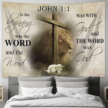In The Beginning Was The Word John 11 Bible Verse Tapestry Wall Art - Christian Wall Decor